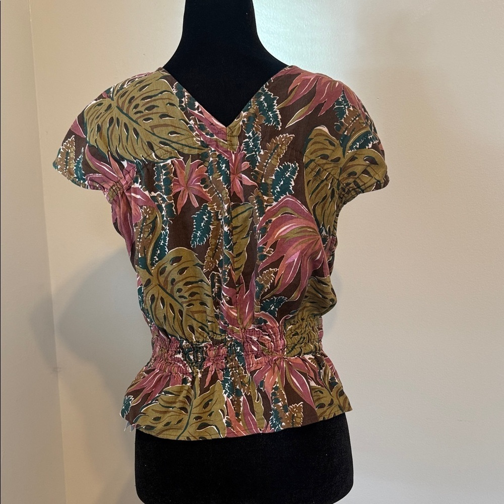 Madewell Leaf Pattern Blouse - Pink and Brown - Picture 5 of 8